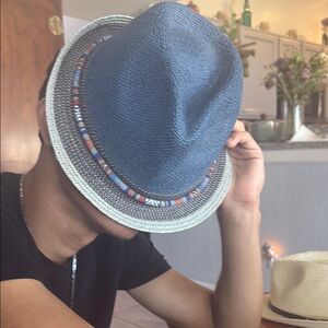 Stylish Blue and White Fedora Hat